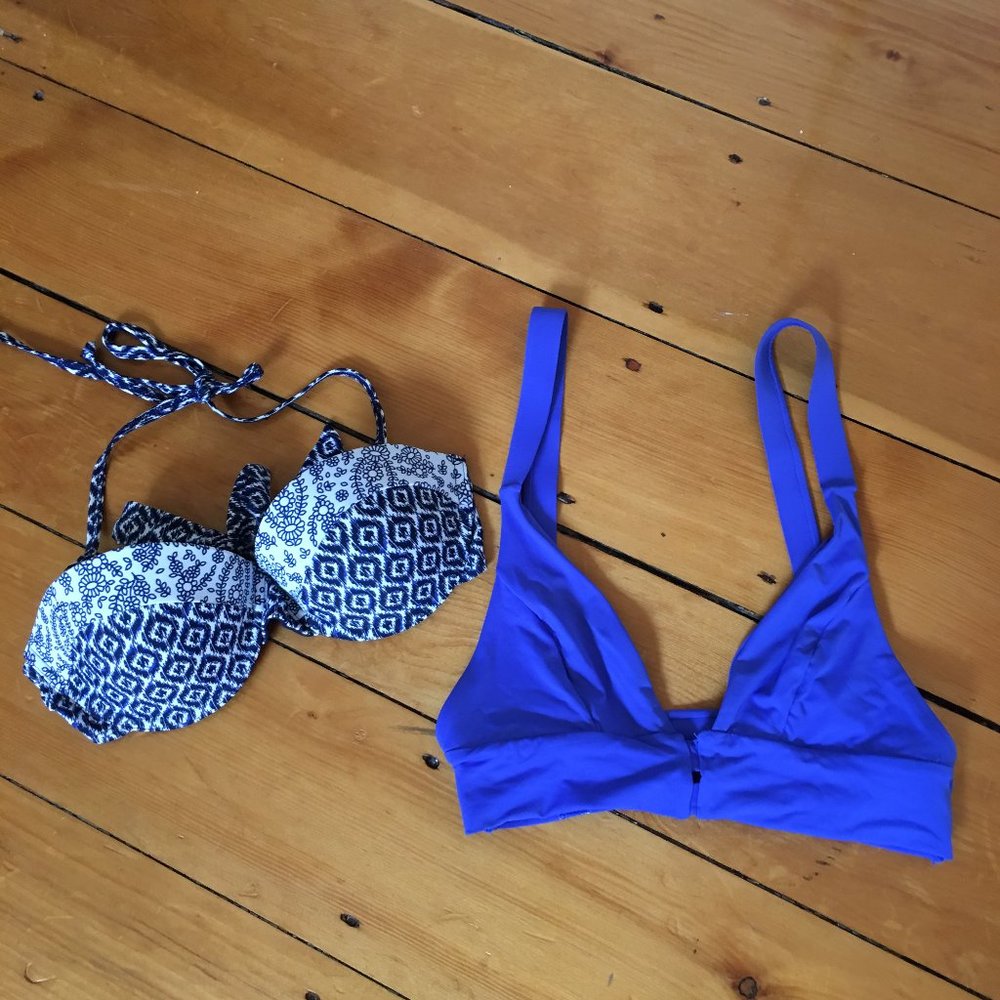 Lot of 2 Primark Blue Ikat and Solid Bikini Tops